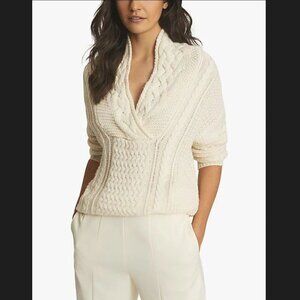 NWT Reiss Ali-Vintage Notch Neck Cable Sweater // White // XS